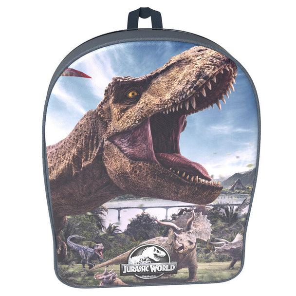 Sac à dos Jurassic World 30 cm de couleur bleue avec motifs de dinosaures, vue de face.