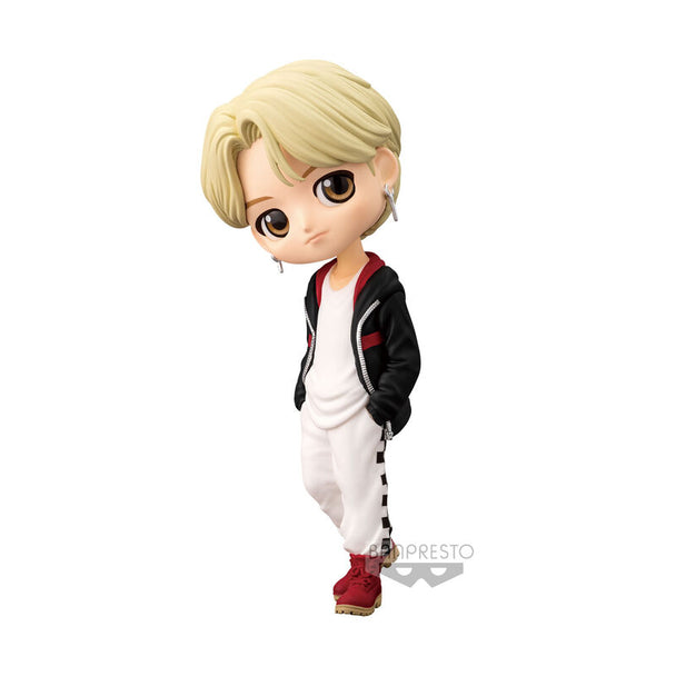 Figurine Tinytan Mic Drop Jimin Q Posket de 14 cm par BANPRESTO, représentant Jimin de BTS en style chibi coloré.