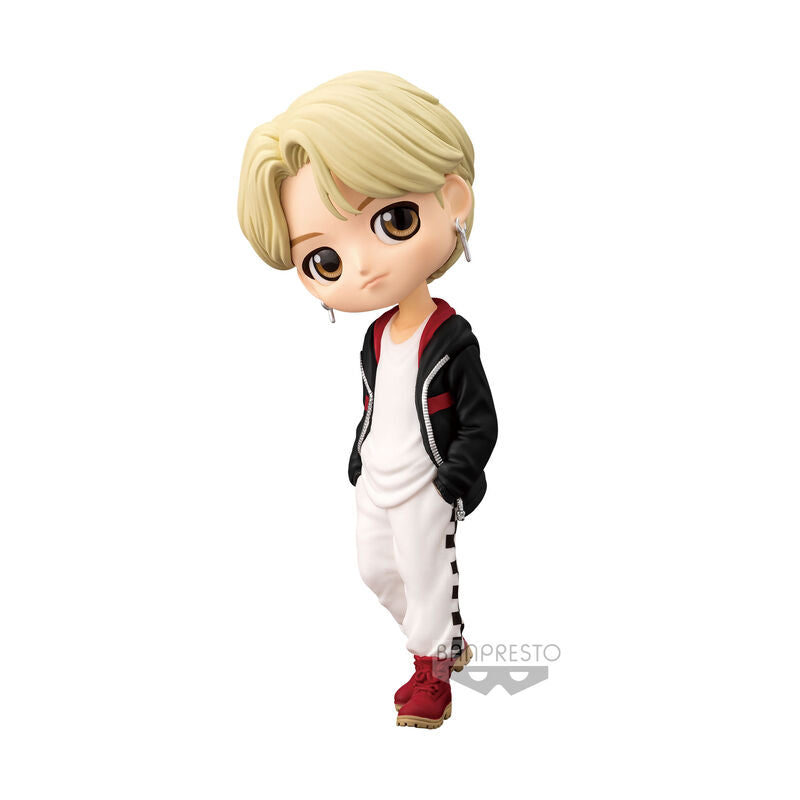 Figurine Tinytan Mic Drop Jimin Q Posket de 14 cm par BANPRESTO, représentant Jimin de BTS en style chibi coloré.