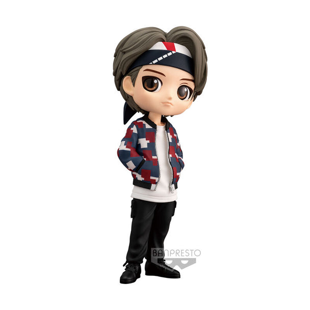 Figurine Tinytan BTS Mic Drop Q Posket de 14cm par BANPRESTO, vue de face, détails soignés et couleurs vives.