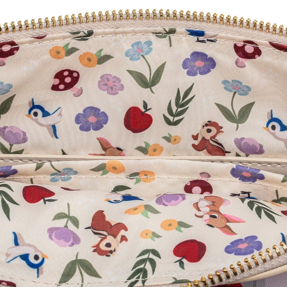 Détail de la fermeture éclair et des accessoires du sac Loungefly Disney Château Blanche-Neige