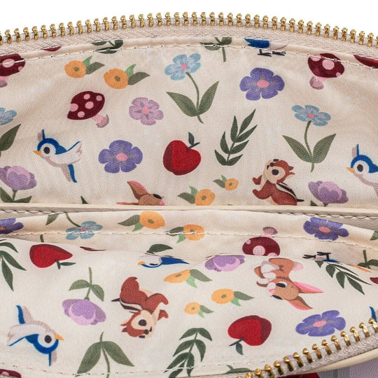 Détail de la fermeture éclair et des accessoires du sac Loungefly Disney Château Blanche-Neige