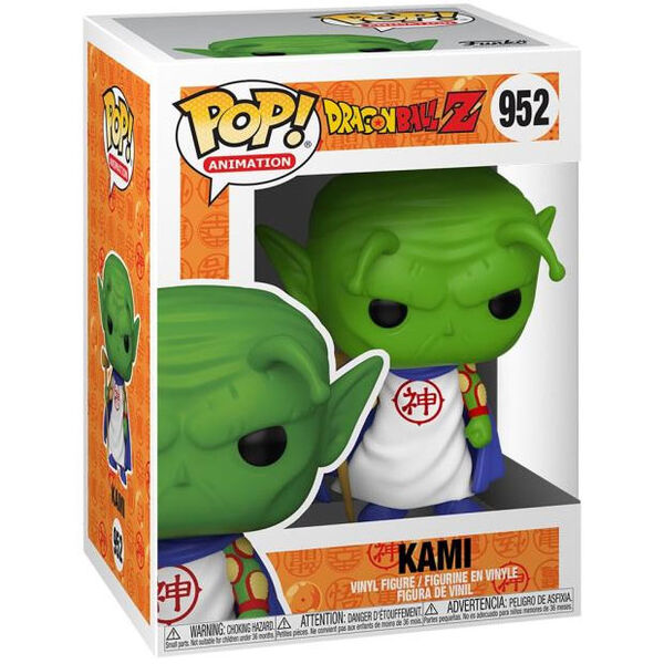 Vue rapprochée de la figurine Funko POP Dragon Ball Z Kami montrant les détails du visage et costume
