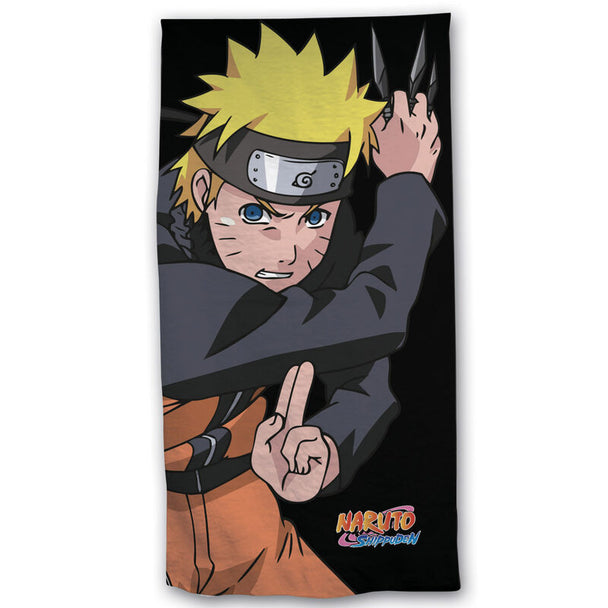 Serviette de plage Naruto Shippuden en coton 100% avec design coloré, dimensions 140x70cm, marque PIERROT.