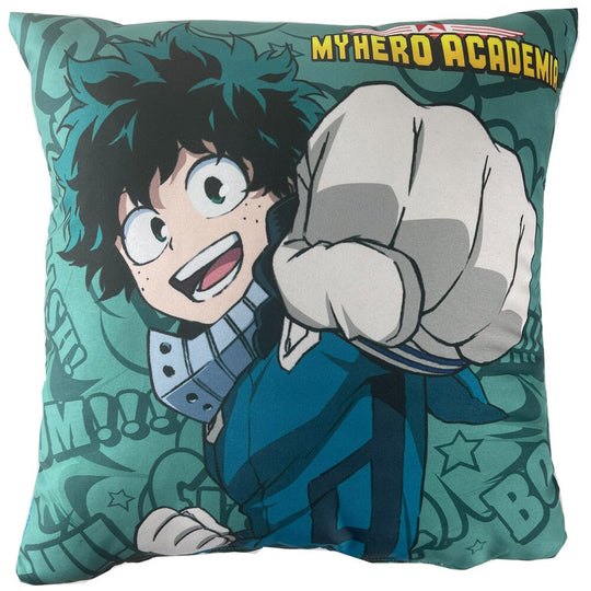 Coussin My Hero Academia 35x35cm avec illustration colorée des personnages principaux, marque BONES