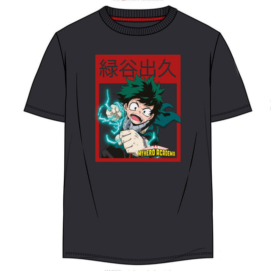 T-shirt adulte My Hero Academia DIFUZED en coton blanc avec imprimé coloré, disponible en plusieurs tailles.