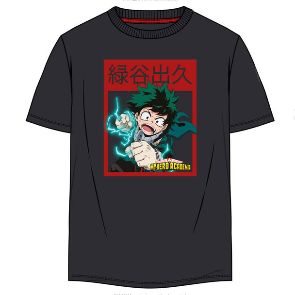 T-shirt adulte My Hero Academia DIFUZED en coton blanc avec imprimé coloré, disponible en plusieurs tailles.