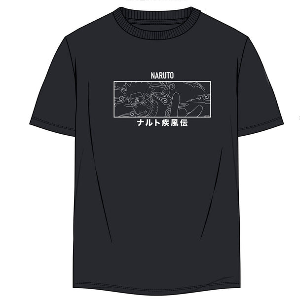 T-shirt adulte Naruto Shippuden DIFUZED en coton blanc avec logo et motifs de l'anime, disponible en plusieurs tailles.