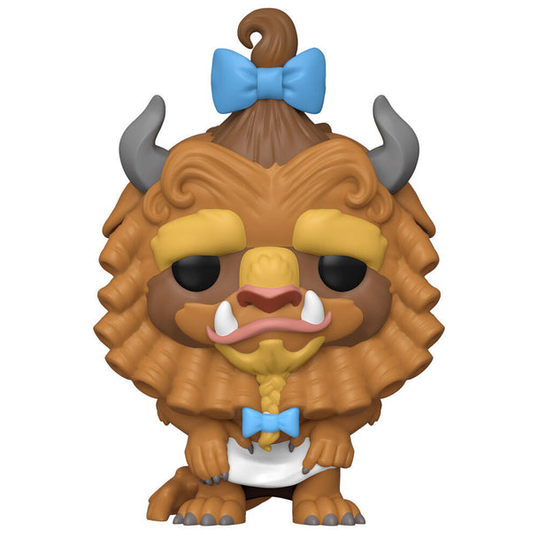 Vue rapprochée de la figurine Funko POP Bête aux boucles montrant les détails du visage et des cheveux bouclés.