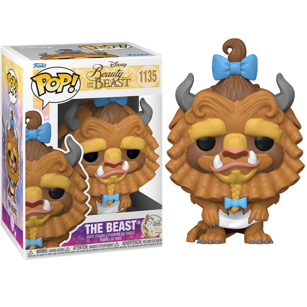 Figurine Funko POP de la Bête aux boucles de Disney La Belle et la Bête, en vinyle de 9 cm dans sa boîte fenêtre.