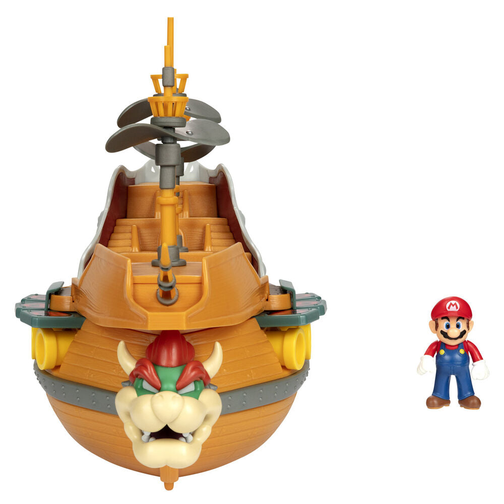 Vue rapprochée des ailes et détails mécaniques du playset aéronef Bowser Nintendo