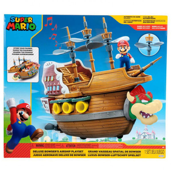 Vue de face du playset Nintendo Super Mario Deluxe Aéronef Bowser de 6cm signé JAKKS PACIFIC