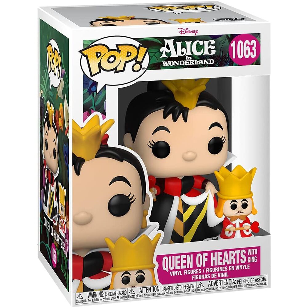 Détail de la figurine Funko POP en vinyle représentant la Reine du Pays des Merveilles avec le Roi à ses côtés