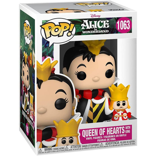 Détail de la figurine Funko POP en vinyle représentant la Reine du Pays des Merveilles avec le Roi à ses côtés