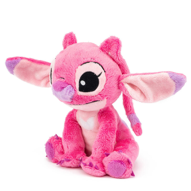 Gros plan sur la texture douce et les finitions de la peluche Stitch et Angel signée SIMBA