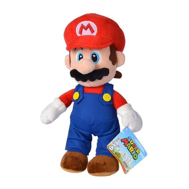 Peluche Mario Super Mario Bros de 30cm vue de face avec détails colorés et expression souriante