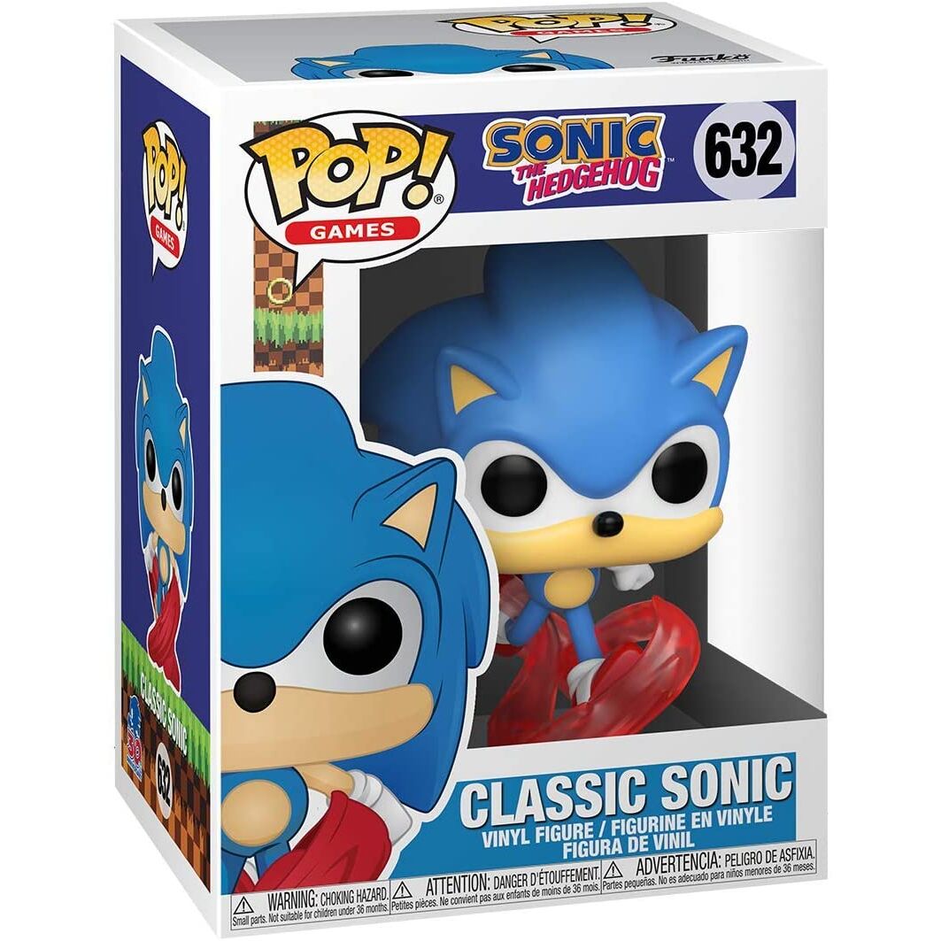 Vue rapprochée de la figurine Funko POP Sonic 30th Anniversary mettant en valeur les détails colorés et le design dynamique de Sonic.