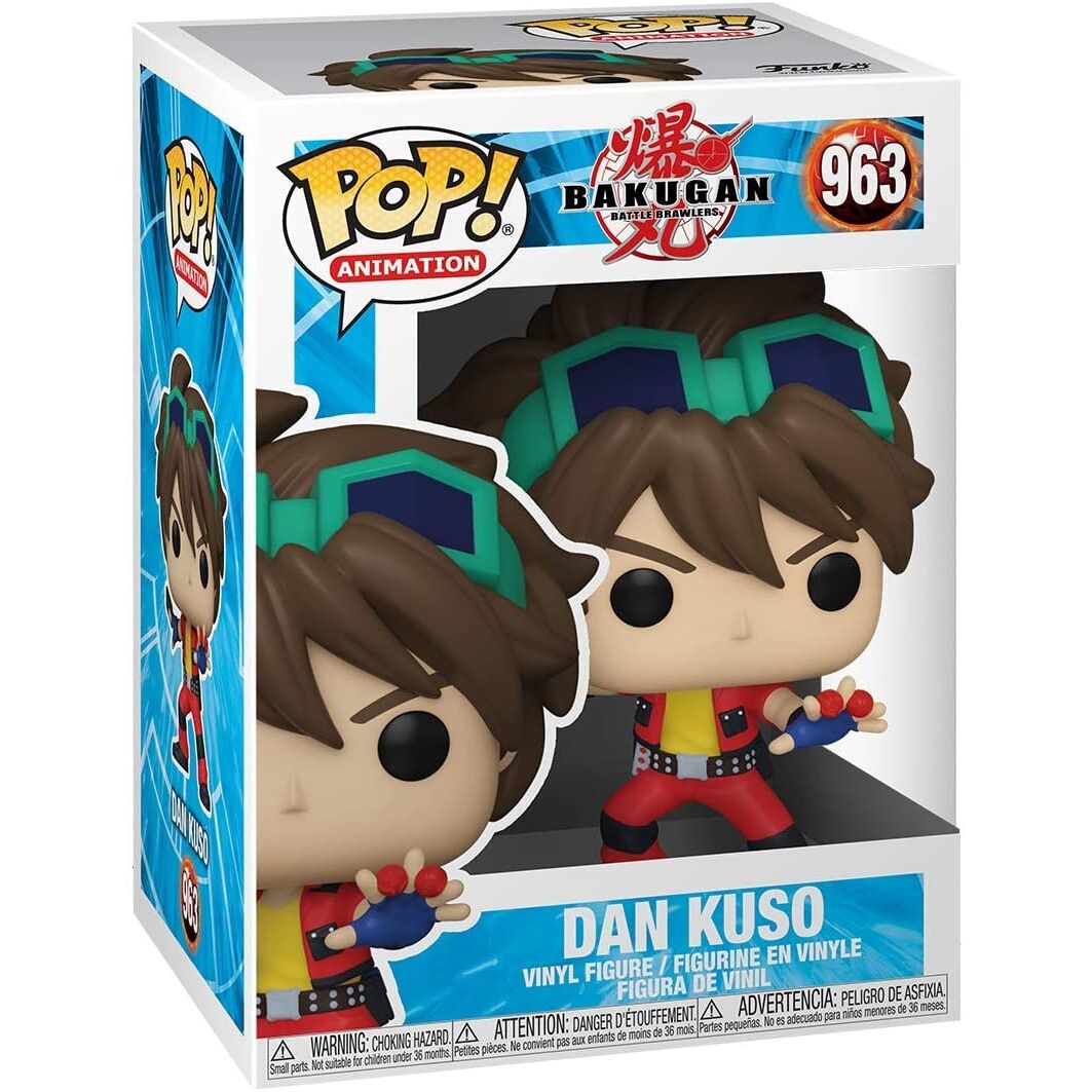 Vue rapprochée de la figurine Bakugan Dan Funko POP montrant les détails et la boîte collector