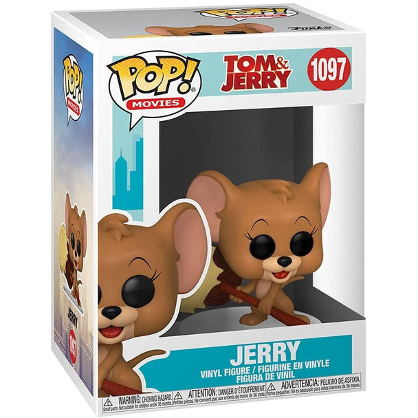 Vue rapprochée de la figurine Jerry Funko POP avec détails précis et boîte collector Tom & Jerry