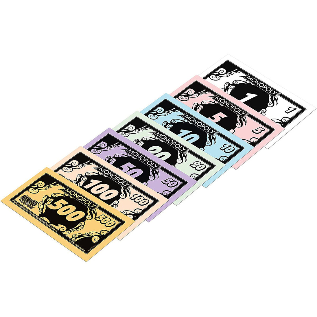 Instructions et deux dés nécessaires pour jouer au Monopoly Naruto Shippuden édition espagnole