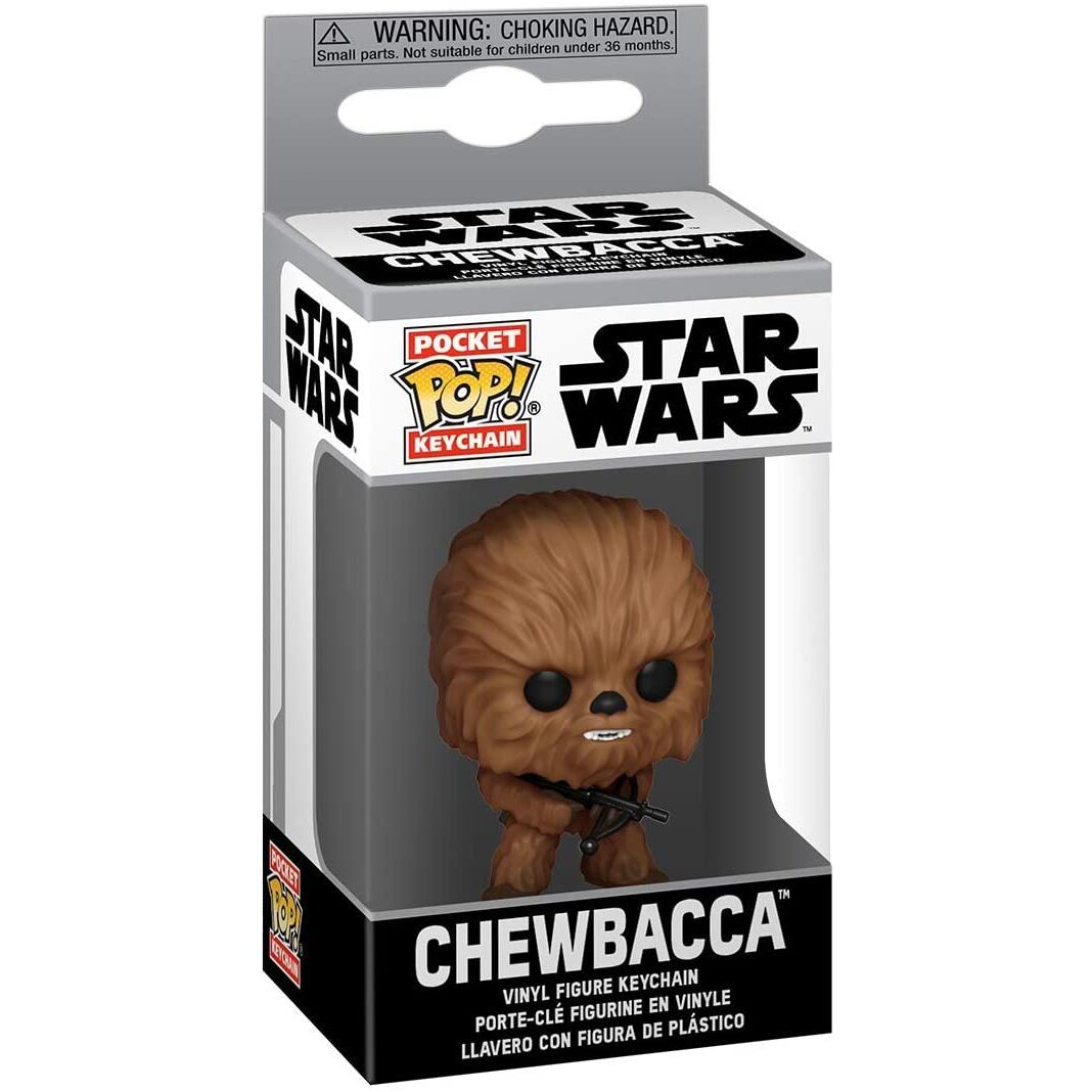 Porte-clés FUNKO Pocket POP Chewbacca Star Wars présenté sous un angle latéral