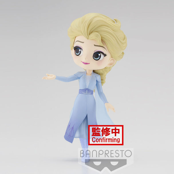 Figurine Elsa Frozen 2 Q Posket BANPRESTO vue de face avec détails du visage et robe bleue
