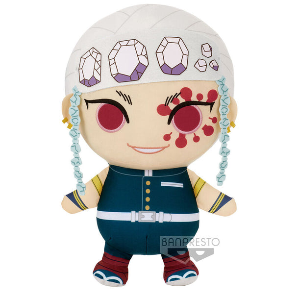 Peluche officielle Tengen Uzui Demon Slayer Kimetsu no Yaiba de 32cm, vue de face avec détails précis du personnage.