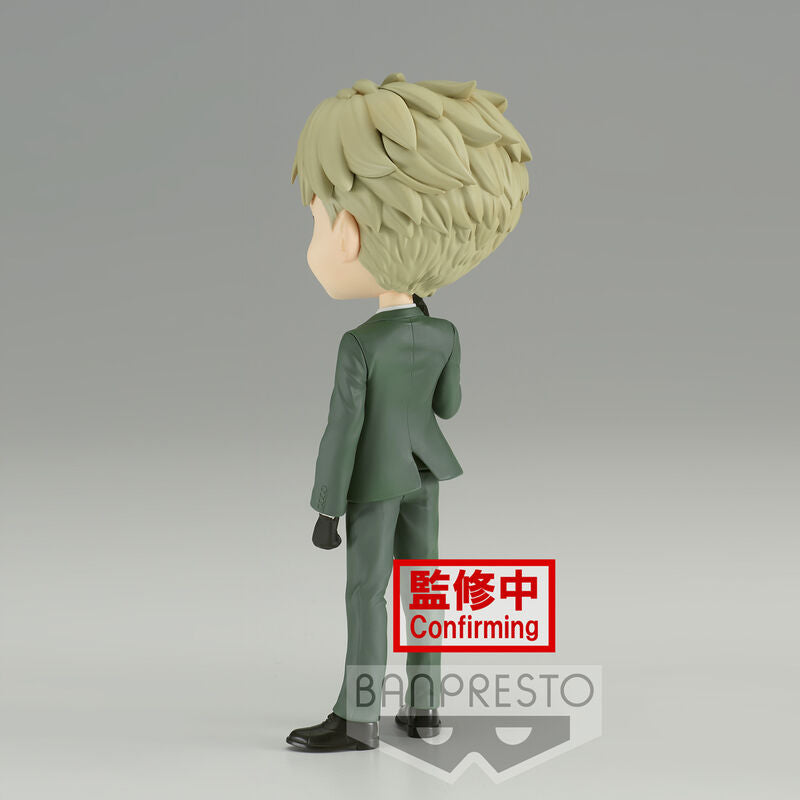 Zoom sur le visage expressif de la figurine Loid Forger Spy X Family Q Posket.