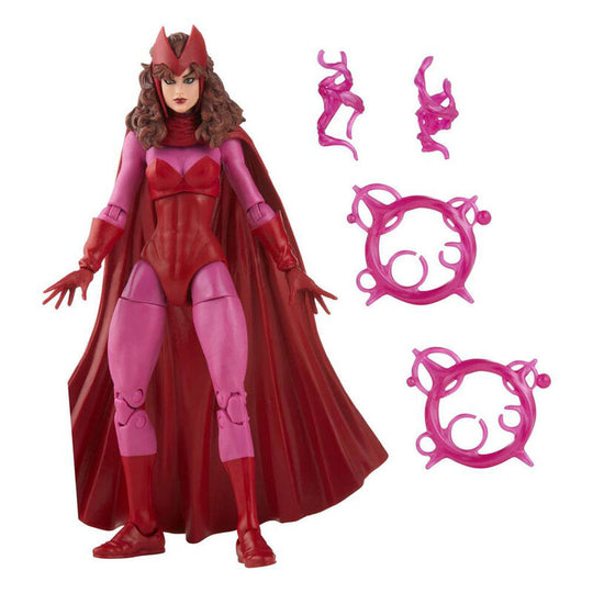 Vue de profil de la figurine articulée Scarlet Witch de 15cm avec accessoires visibles