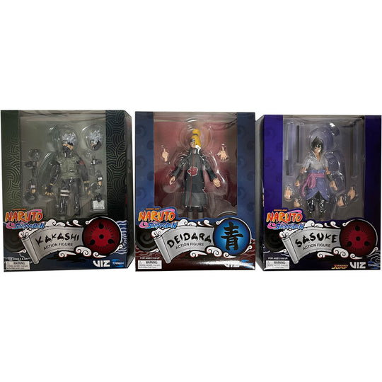 Ensemble des trois figurines Naruto Shippuden TOYNAMI : Kakashi, Sasuke et Deidara articulées