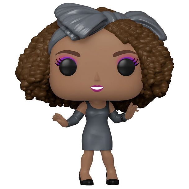Détail de la figurine Funko POP Whitney Houston montrant les traits et le costume iconique de la chanteuse