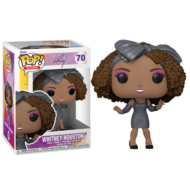 Figurine Funko POP de Whitney Houston en vinyle, vue de face, mesurant 9 cm dans sa boîte vitrine