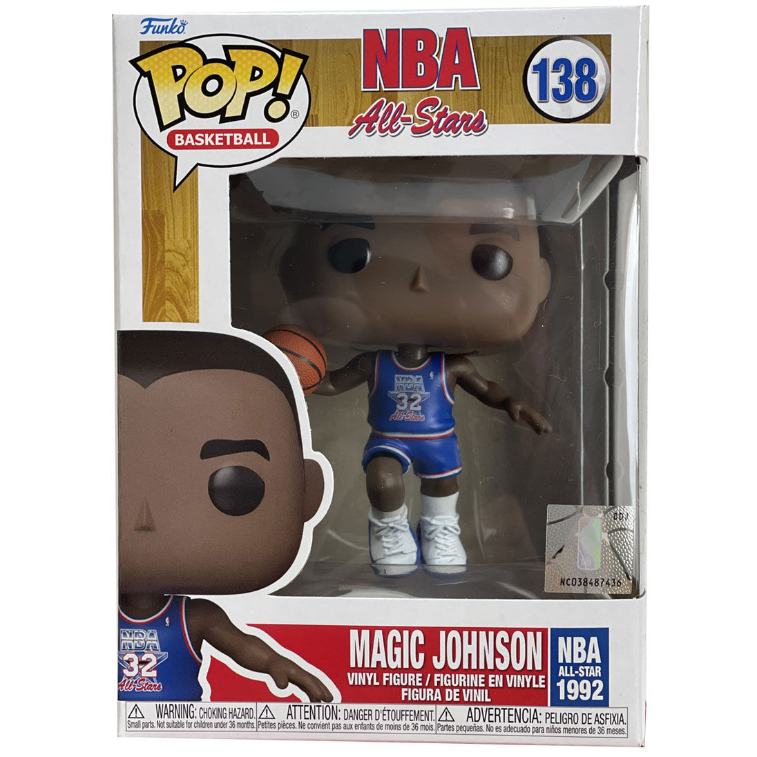 Vue arrière de la boîte Funko POP Magic Johnson NBA All Star 1992 avec illustrations et informations
