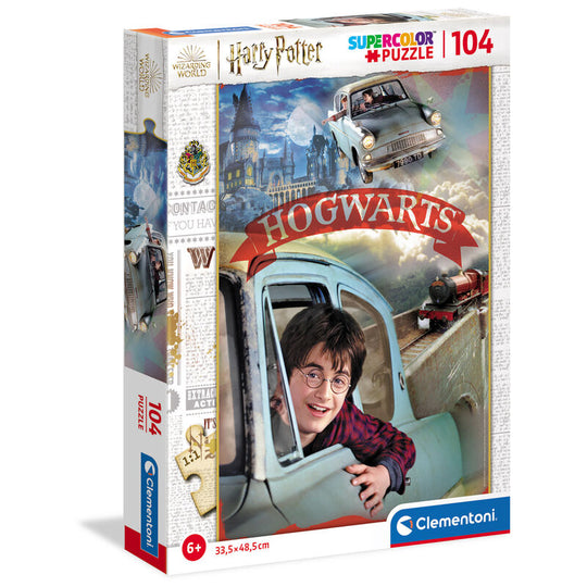 Puzzle Harry Potter 104 pièces de CLEMENTONI avec image colorée et dimensions 33,5 x 48,5 cm.