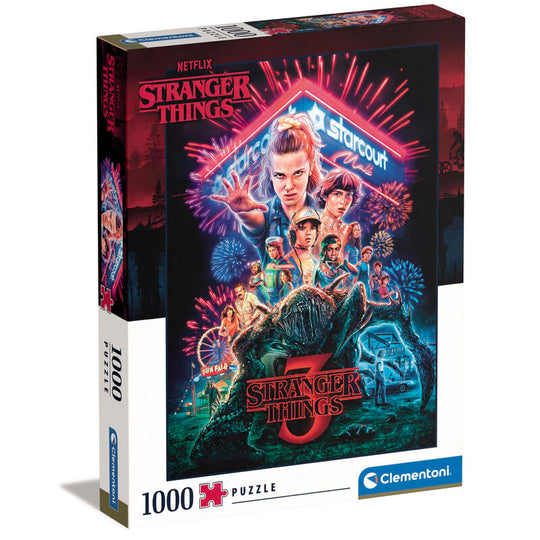 Puzzle Stranger Things 1000 pièces de CLEMENTONI avec illustration détaillée des personnages et scènes de la série.
