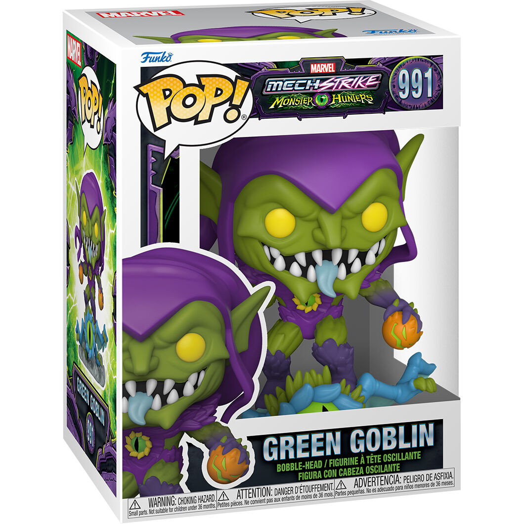 Boîte vitrine transparente contenant la figurine Funko POP Green Goblin Marvel Monster Hunters