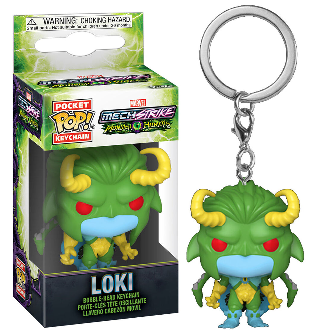 Porte-clés Funko Pocket POP représentant Loki de Marvel Monster Hunters, vue de face avec détails colorés