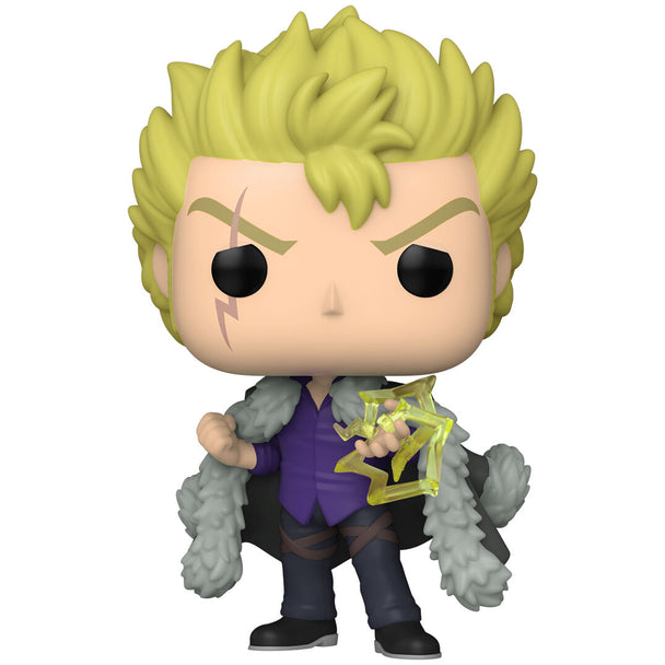 Vue rapprochée de la figurine Funko POP Laxus Dreyar avec détails précis et couleurs vives