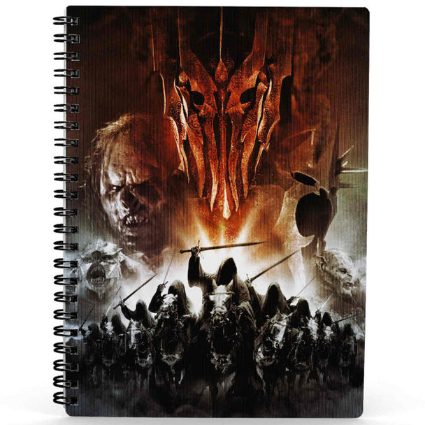 Carnet 3D représentant l'armée du Seigneur des Anneaux avec des figurines détaillées sur la couverture