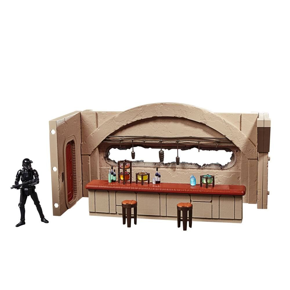 Scène de bataille dans la cantina de Nevarro avec Mandalorian entouré de Death Troopers