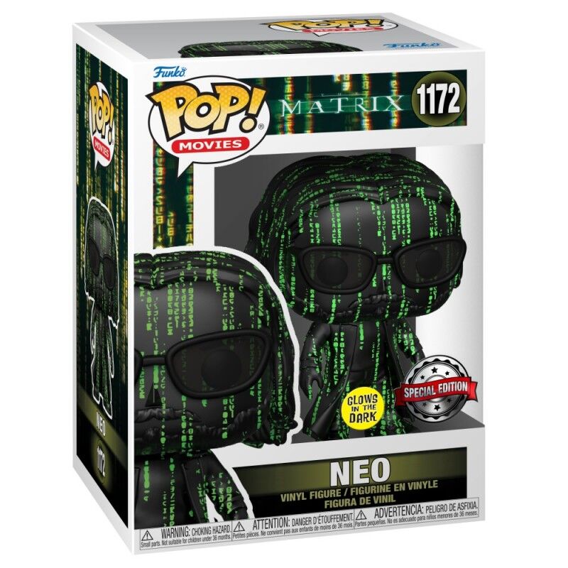 Packaging de la figurine Funko POP Neo The Matrix avec détails exclusifs et design collector