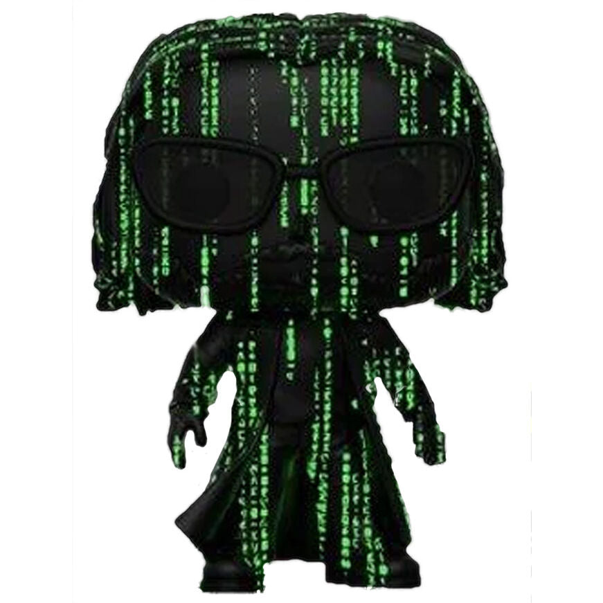 Vue de face de la figurine Funko POP Neo The Matrix montrant son effet phosphorescent unique
