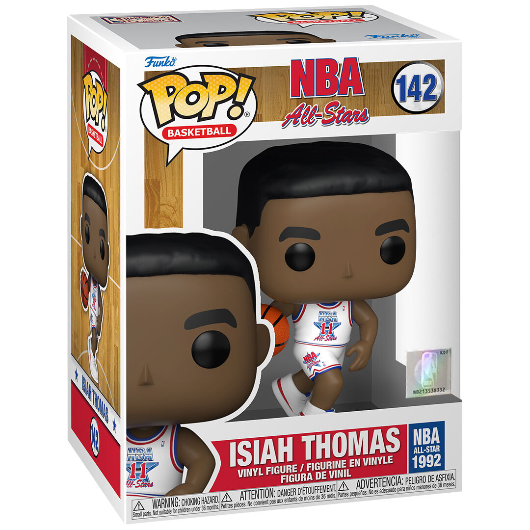 Vue latérale de la figurine Funko POP Isiah Thomas 1992 dans sa boîte transparente
