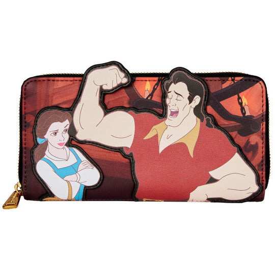 Vue avant du portefeuille Loungefly Gaston avec illustration des méchants de La Belle et la Bête