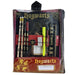 Trousse métallique Harry Potter ouverte montrant crayons, gomme et taille-crayon assortis