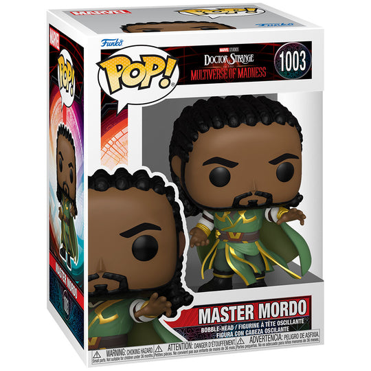 Boîte vitrine transparente contenant la figurine Funko POP Master Mordo, idéale pour collectionneurs Marvel