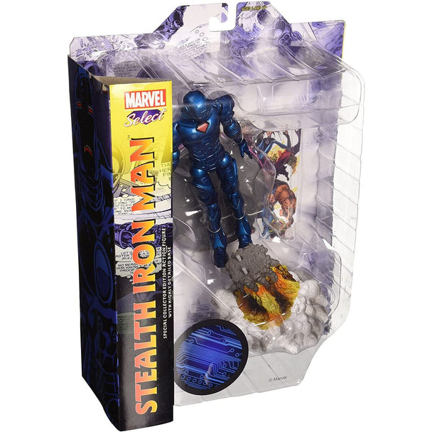 Figurine Iron Man Marvel Select posée montrant les articulations et la finition détaillée du costume