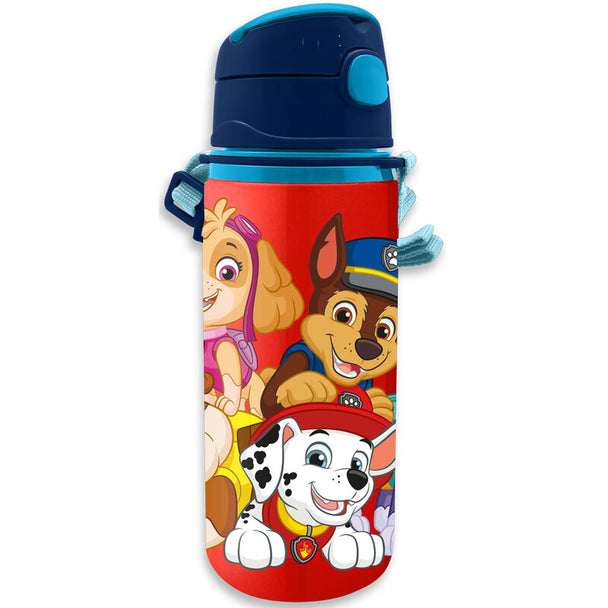 Gourde aluminium Paw Patrol 600ml avec design coloré, légère et sans BPA, parfaite pour enfants actifs.