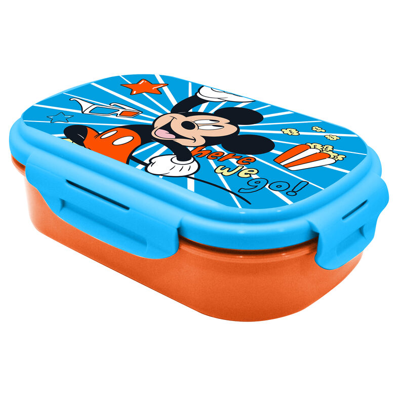 Lunch box Disney Mickey rouge avec couvercle fermé, dimensions 21x14x6 cm, vue de face