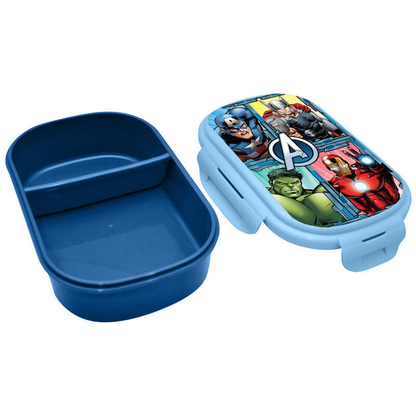 Boîte à goûter Marvel Avengers ouverte montrant l'intérieur spacieux et compartimenté